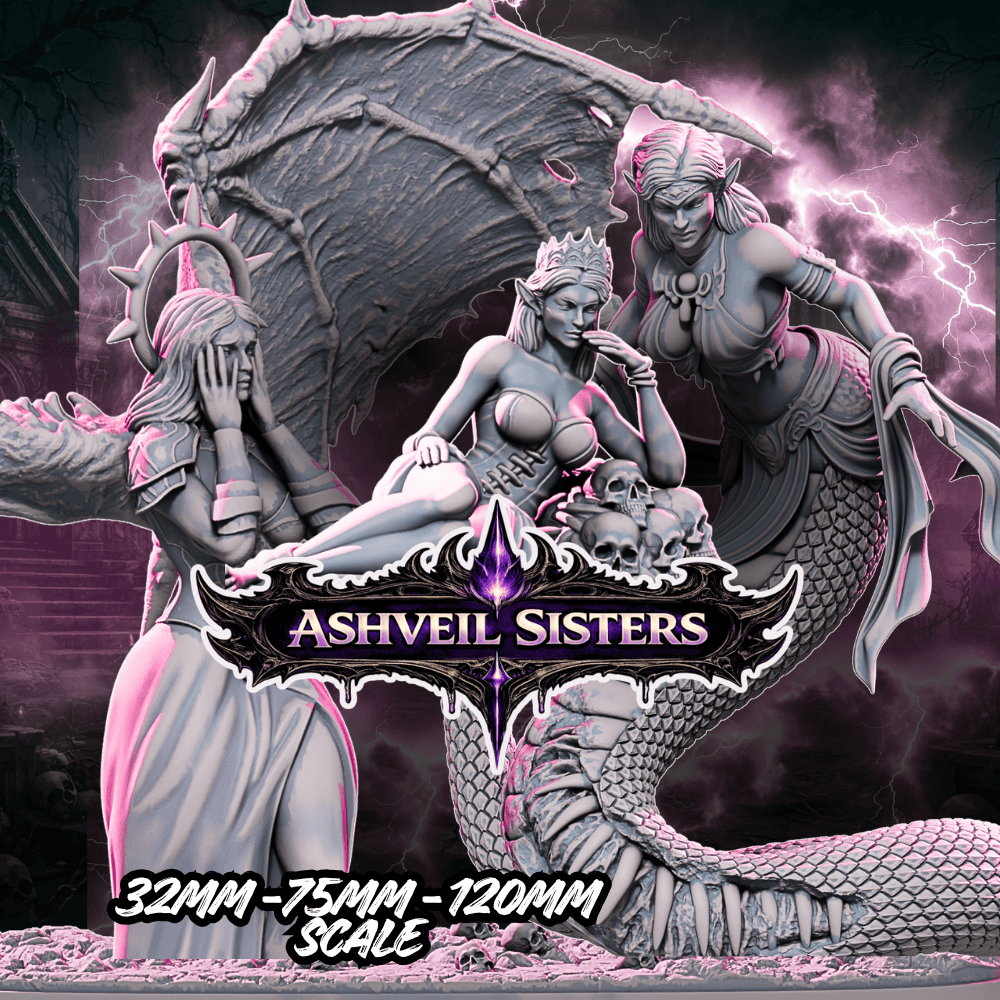 Ashveil – Female Undead STL Collection | Complete 32mm 75mm 120mm Presupported Miniatures