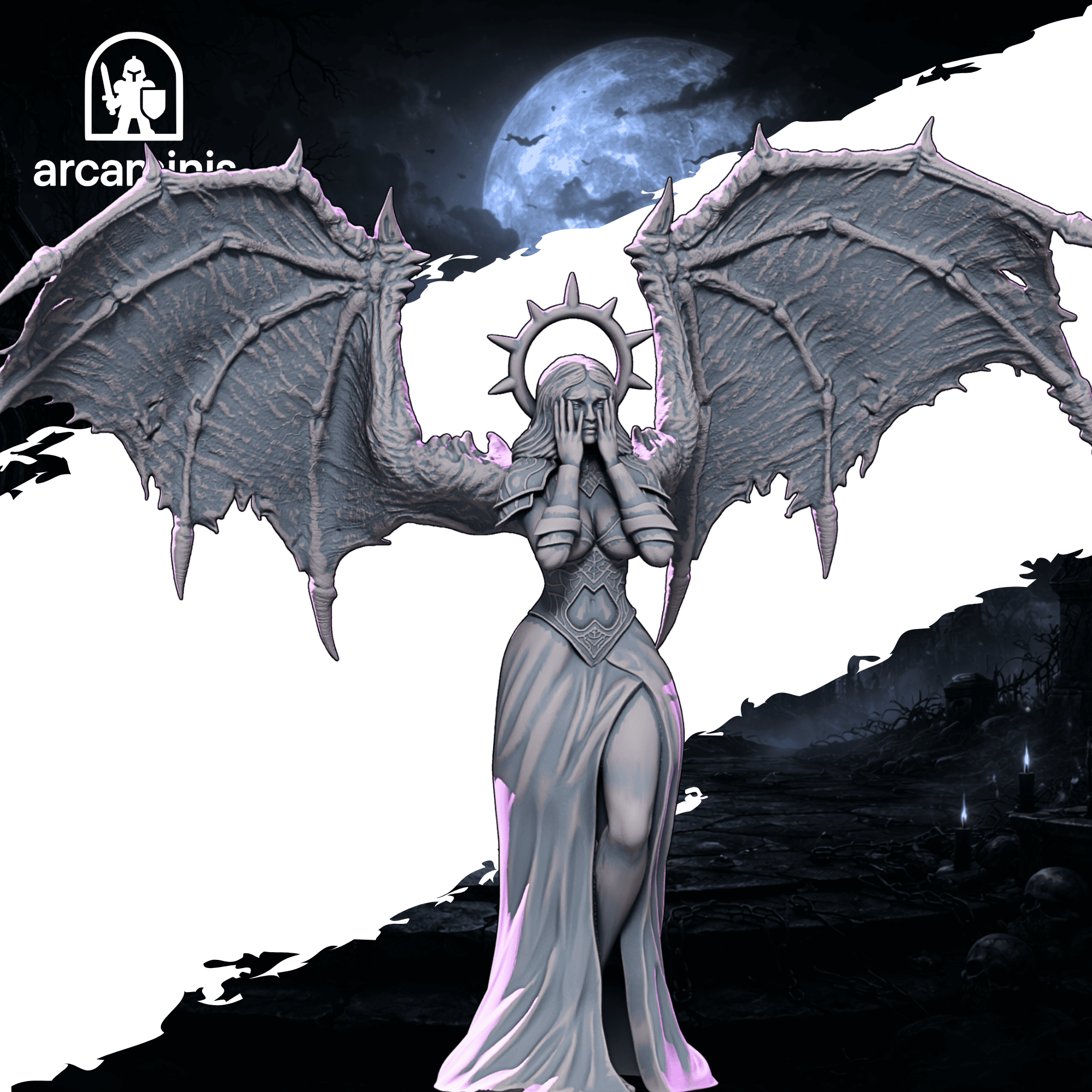 Ashveil Mourning Seraph – Female Undead STL | 32mm 75mm 120mm Presupported Miniature