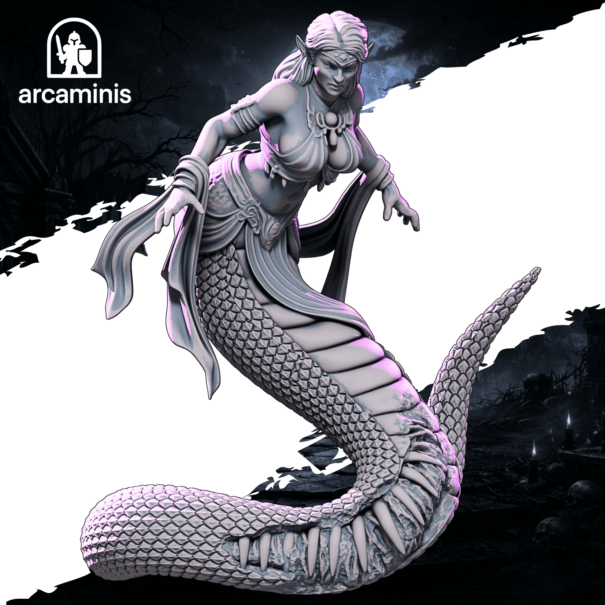 Ashveil Serpentress – Female Undead STL | 32mm 75mm 120mm Presupported Miniature